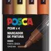 Estuche 4 Rotuladores PC5M Medio Punta Cónica Tonos Madera Uni Posca