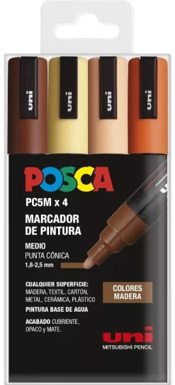 Estuche 4 Rotuladores PC5M Medio Punta Cónica Tonos Madera Uni Posca