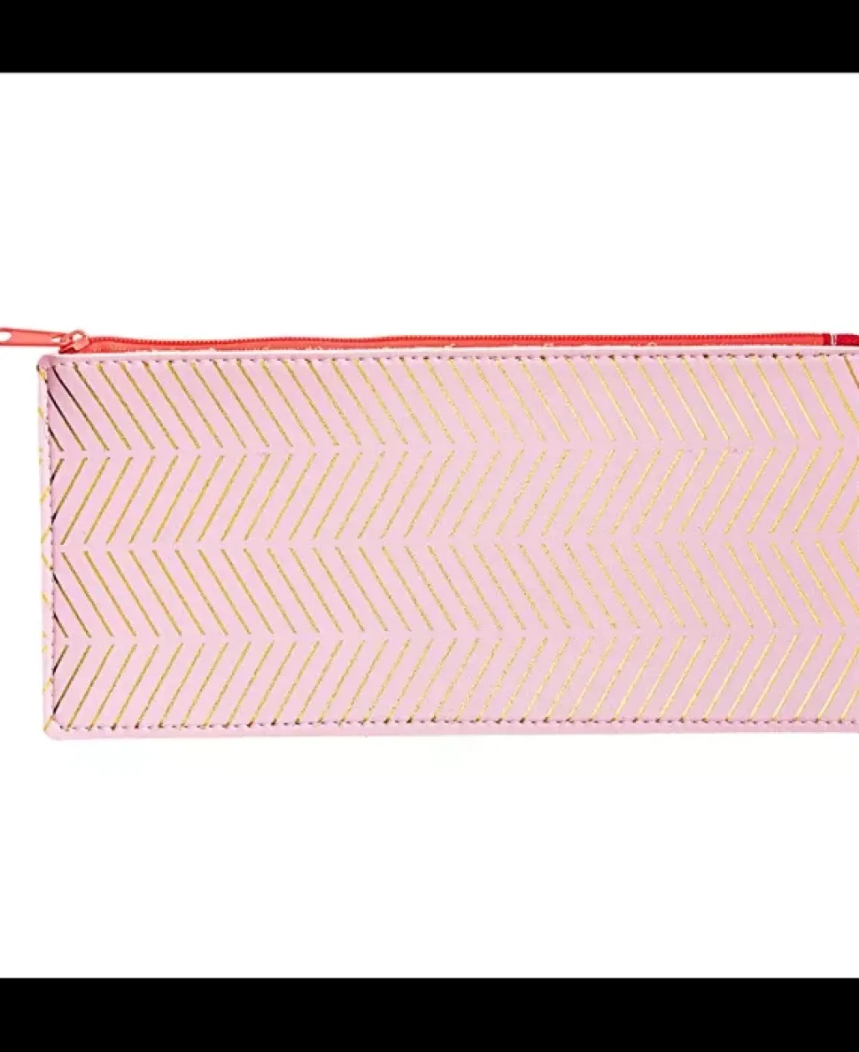 Estuche Chevron rosa y dorado Rico 10x21,5cm