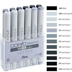 Estuche de 12 rotuladores Tonos Grises Fríos Copic Sketch