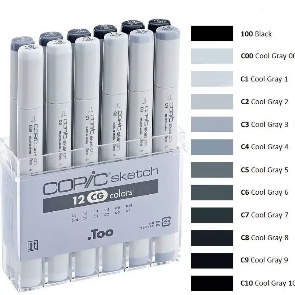 Estuche de 12 rotuladores Tonos Grises Fríos Copic Sketch