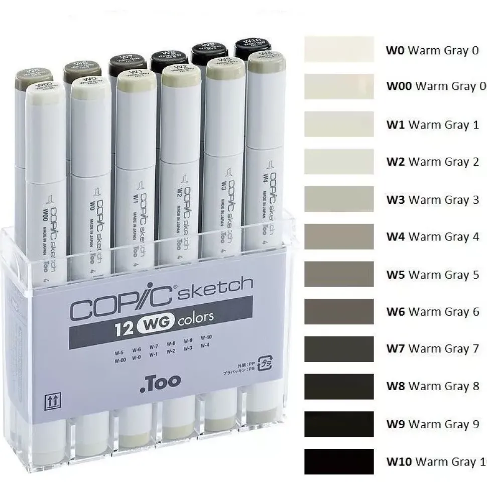 Estuche de 12 rotuladores Tonos Grises Cálidos Copic Sketch