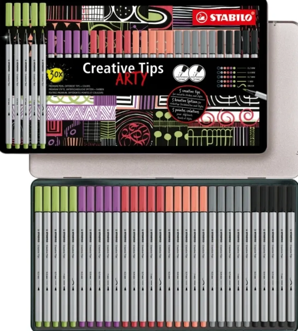 Estuche de Metal Arty 30 Rotuladores Pastel STABILO Creative Tips
