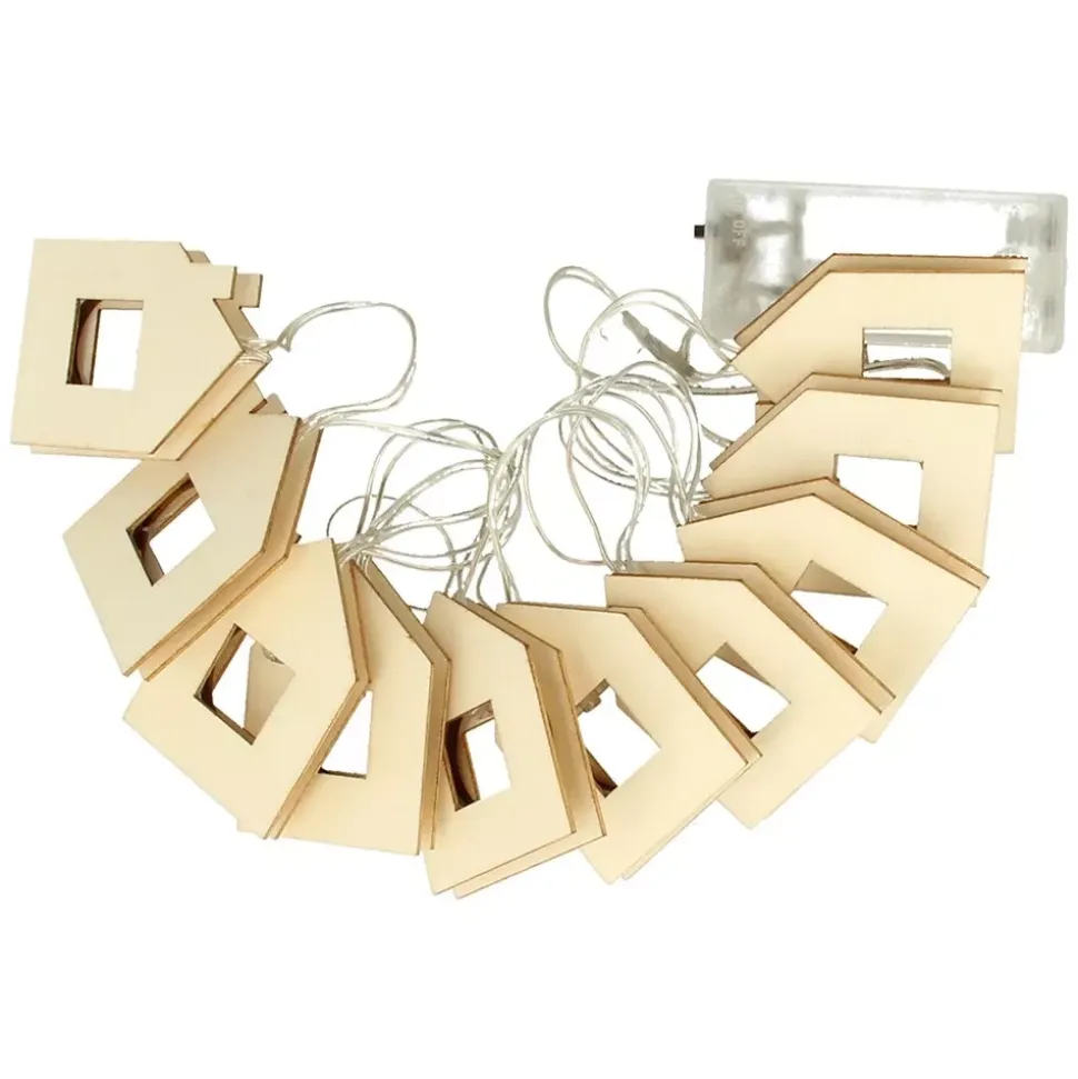 Guirnalda de casitas de madera con luces LED