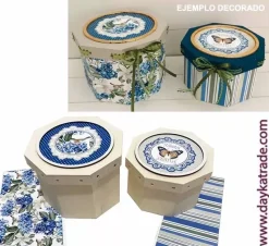 Kit 2 Cajas Octogonales Lazos Flores Azules Dayka Trade