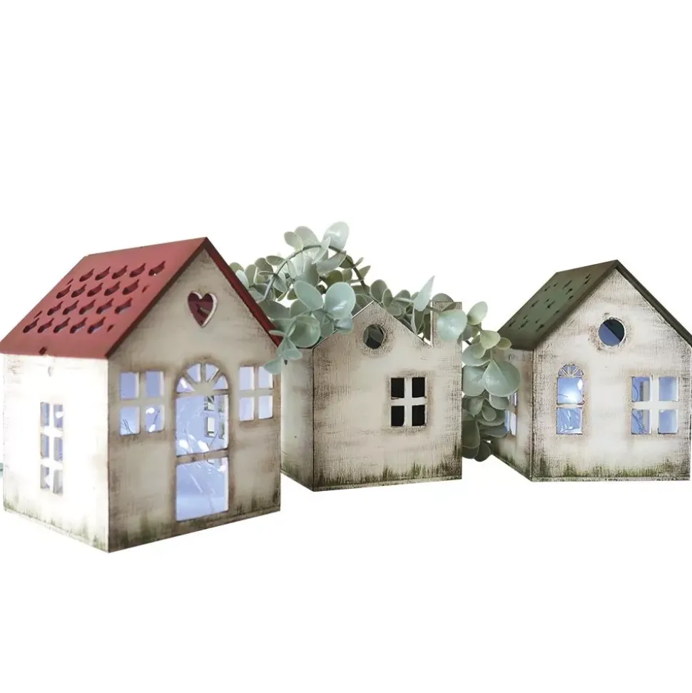 Kit 3 Casitas Caladas para Farol o Macetero Artis Decor
