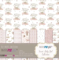 Kit 8 Papeles Tela Sweet Baby Girl PapersForYou 30x30cm
