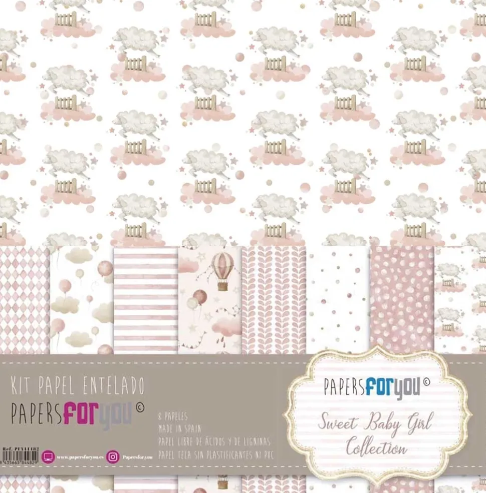 Kit 8 Papeles Tela Sweet Baby Girl PapersForYou 30x30cm
