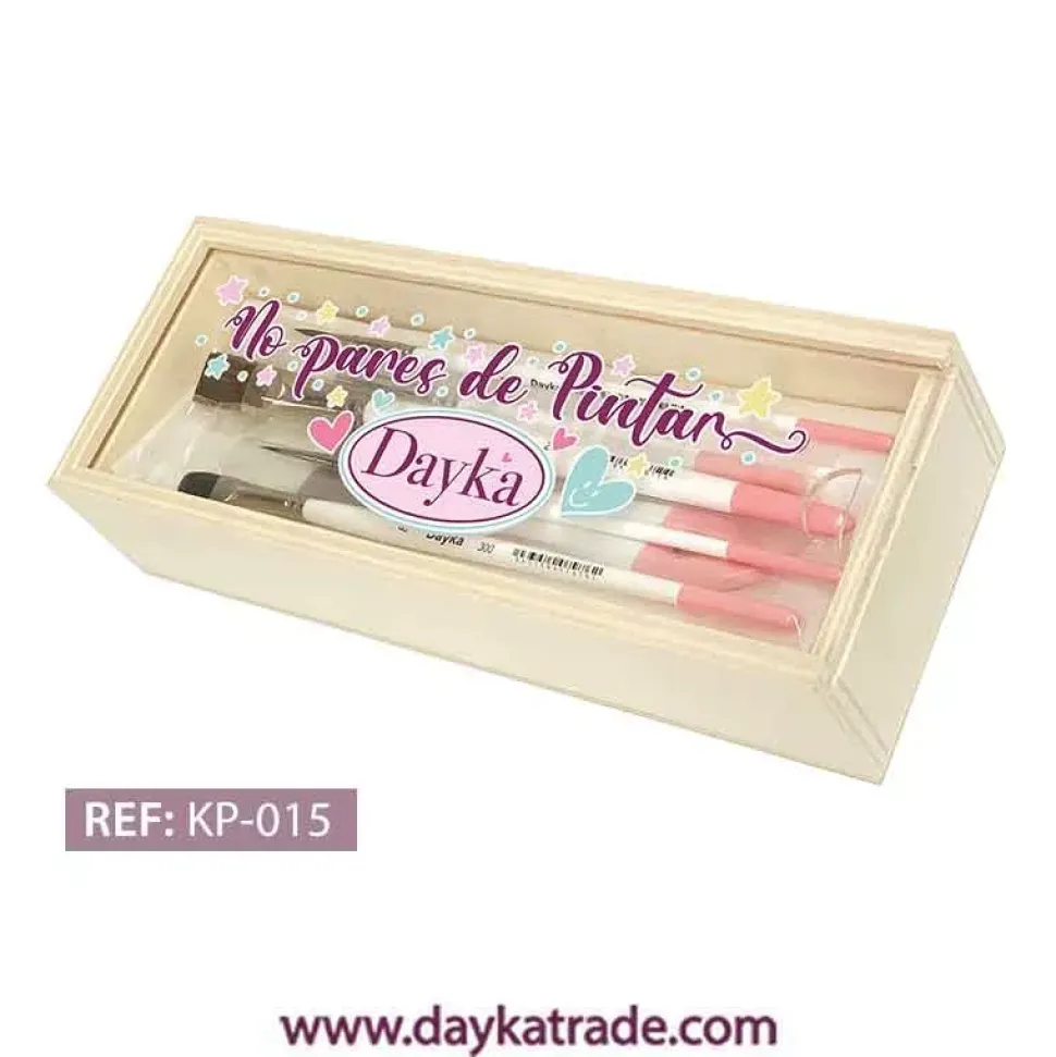 Kit Básico de 6 Pinceles + Estuche de Madera + Mensaje Pintado Dayka