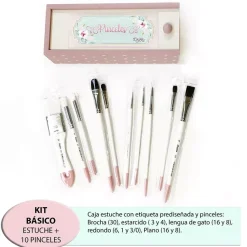 Kit Básico de 10 Pinceles + Estuche de Madera + Etiqueta Prediseñada Dayka
