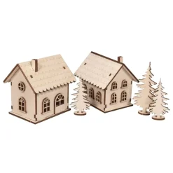 Kit 3D Casitas de madera con luces Rayher
