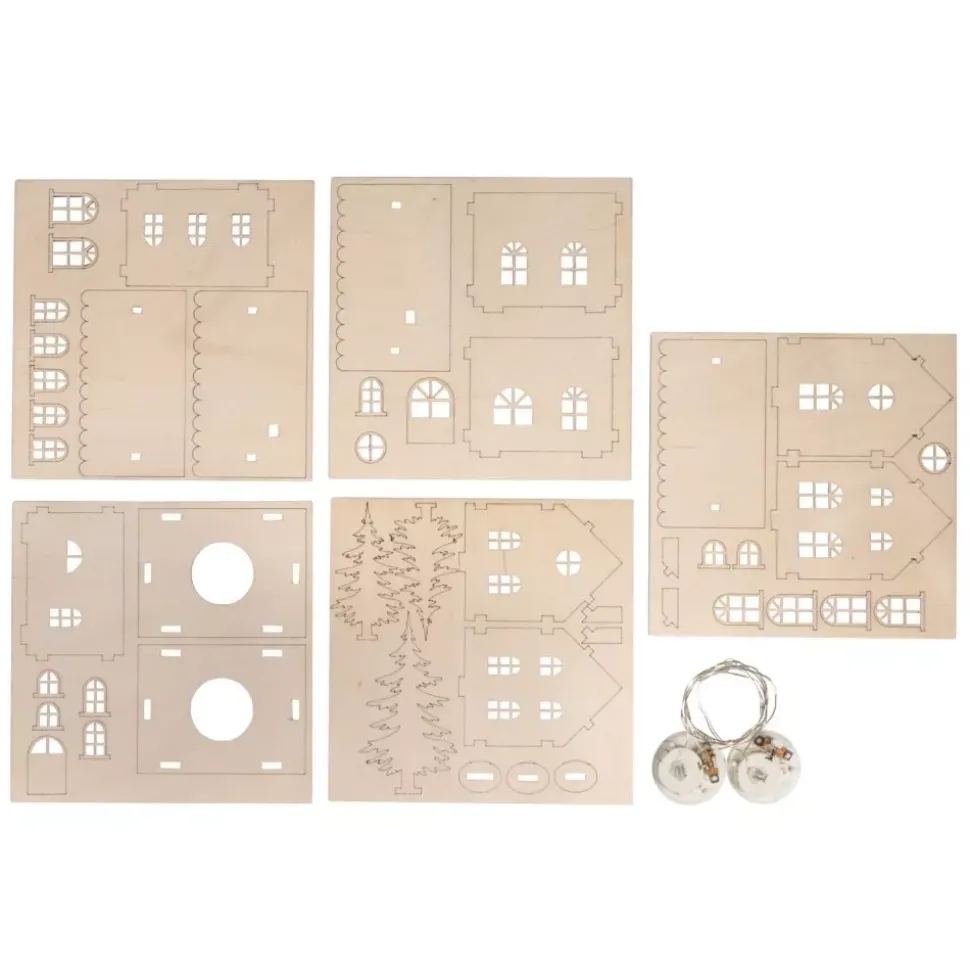 Kit 3D Casitas de madera con luces Rayher