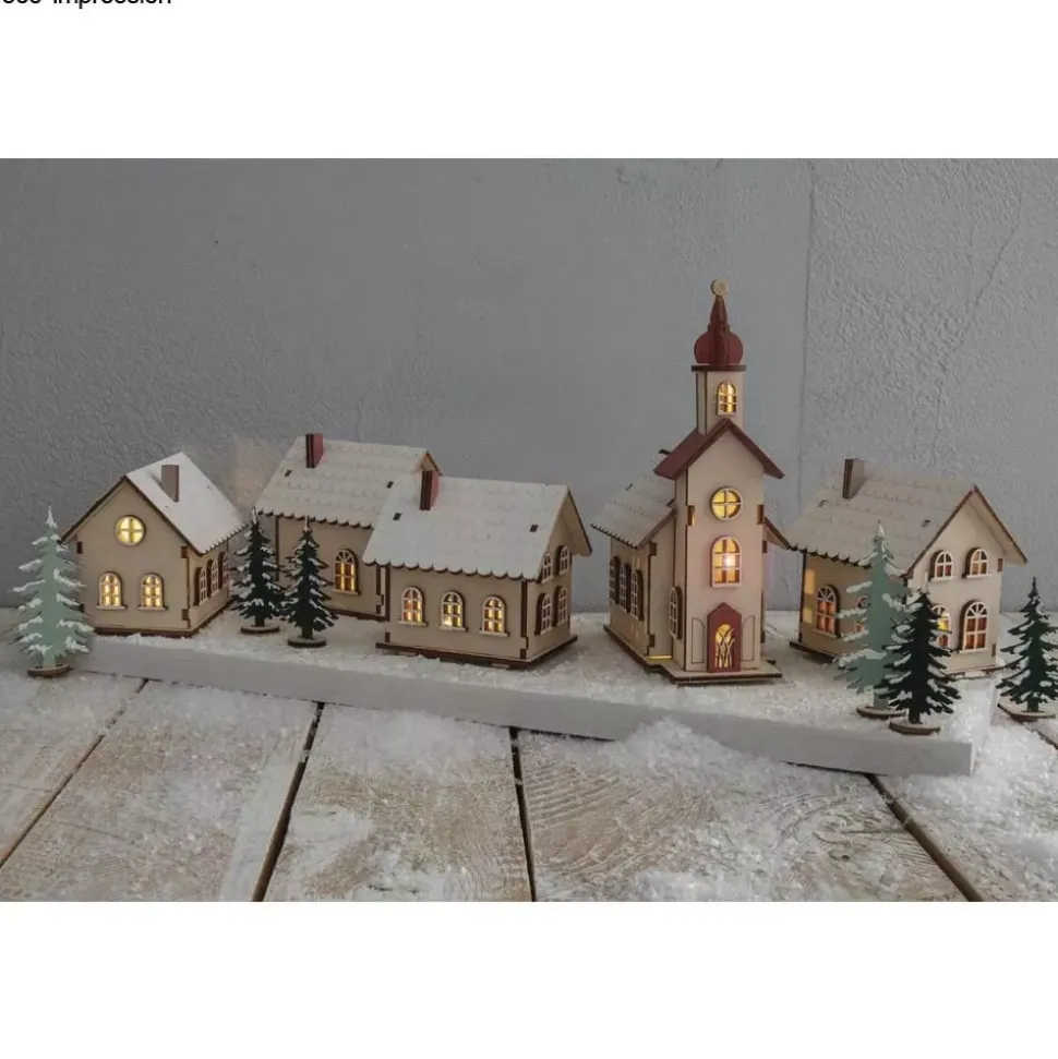 Kit 3D Casitas de madera con luces Rayher