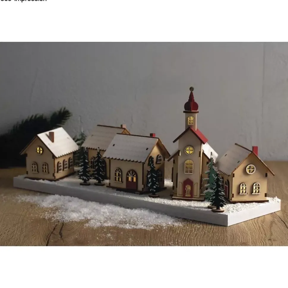 Kit 3D Casitas de madera con luces Rayher