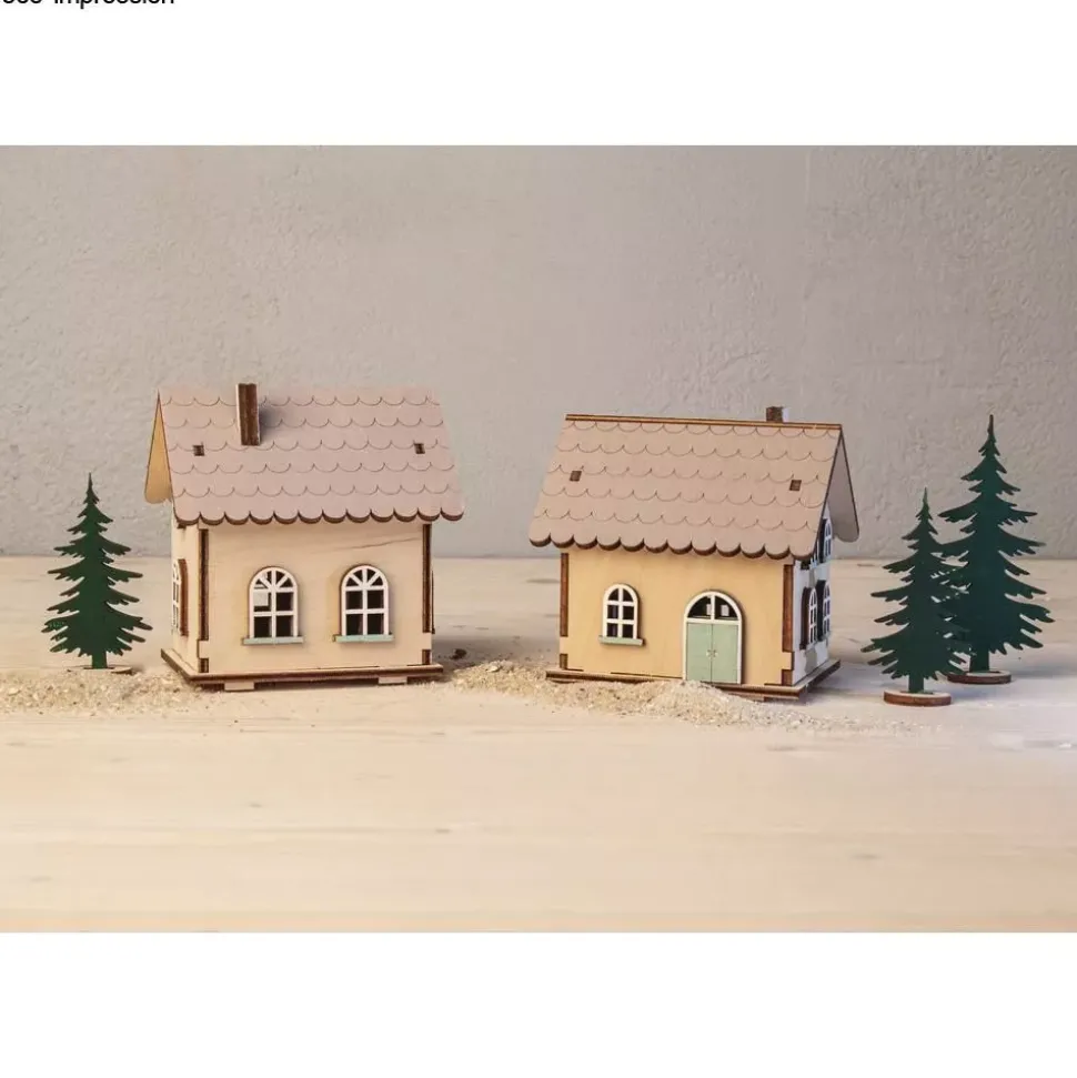 Kit 3D Casitas de madera con luces Rayher
