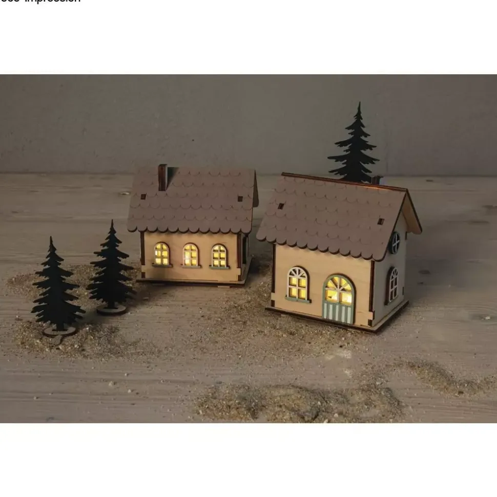 Kit 3D Casitas de madera con luces Rayher