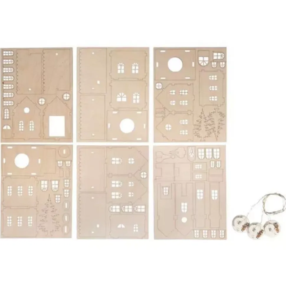 Kit 3D de madera casas pueblo con luces Rayher