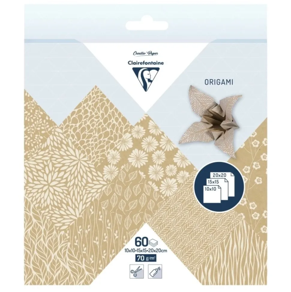 Kit de Papel para Origami Floral kraft Clairefontaine