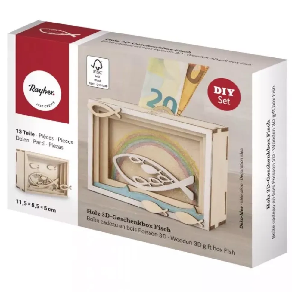 Kit Hucha de Madera 3D Peces Rayher