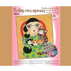 Kit Pintar con Arenas de Colores Frida Kahlo Gatos Arenart 38x46cm