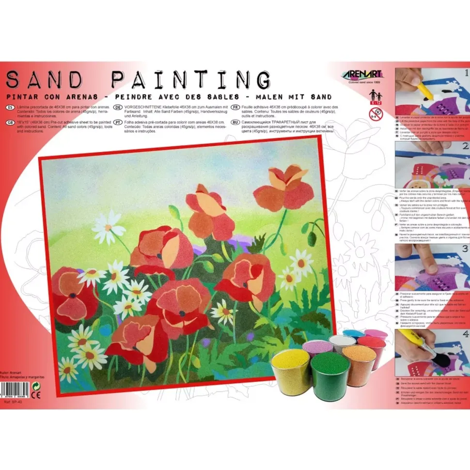 Kit Pintar con Arenas de Colores Amapolas y Margaritas Arenart 38x46cm