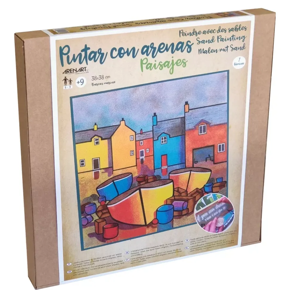 Kit Pintar con Arenas de Colores Barcos Marineros Arenart 38x38cm