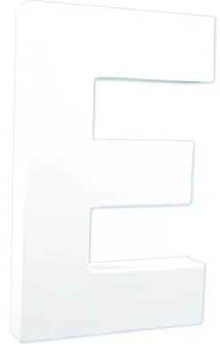 Letra E de cartón endurecido blanco