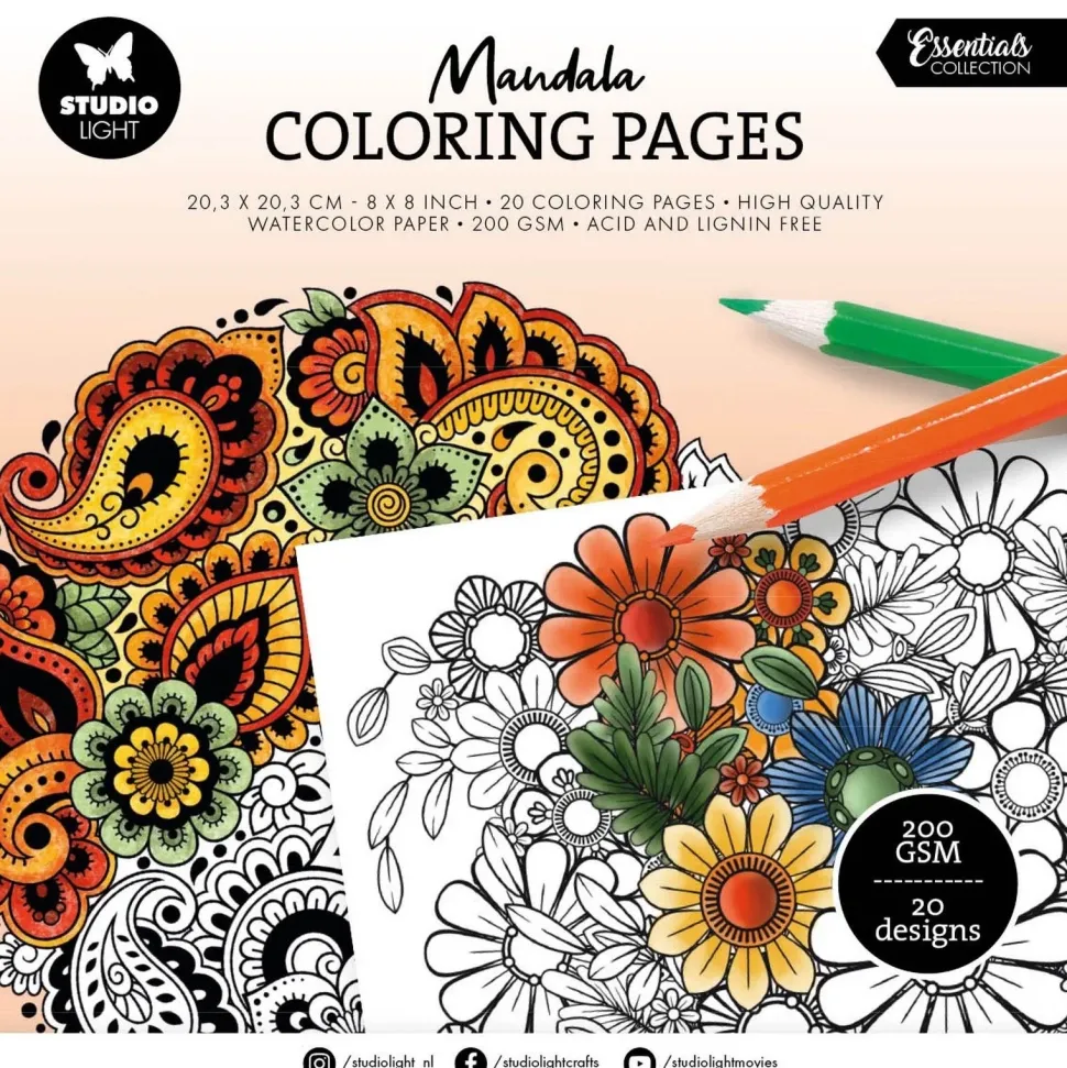 Libro para colorear Mandala Essentials Collection Studio Light 20x20cm