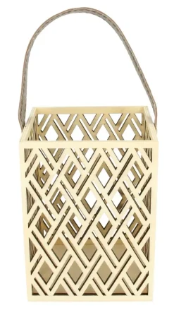 Linterna de madera calada con rombos