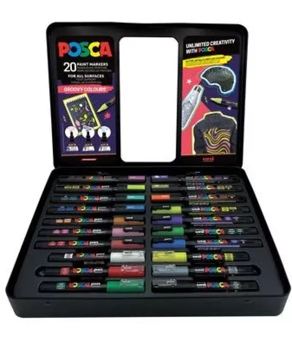 Maletín metálico 20 Rotuladores surtidos Groovy Colours Uni Posca