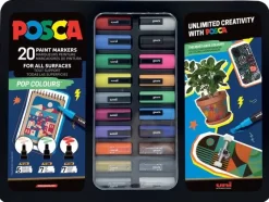 Maletín metálico 20 Rotuladores surtidos Pop Colours Uni Posca