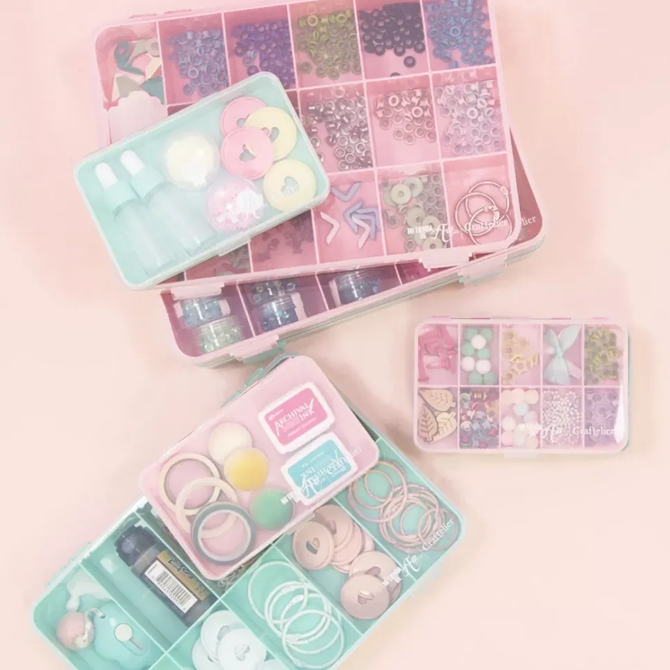 Mini Caja con 10 Compartimentos Rosa Craftelier