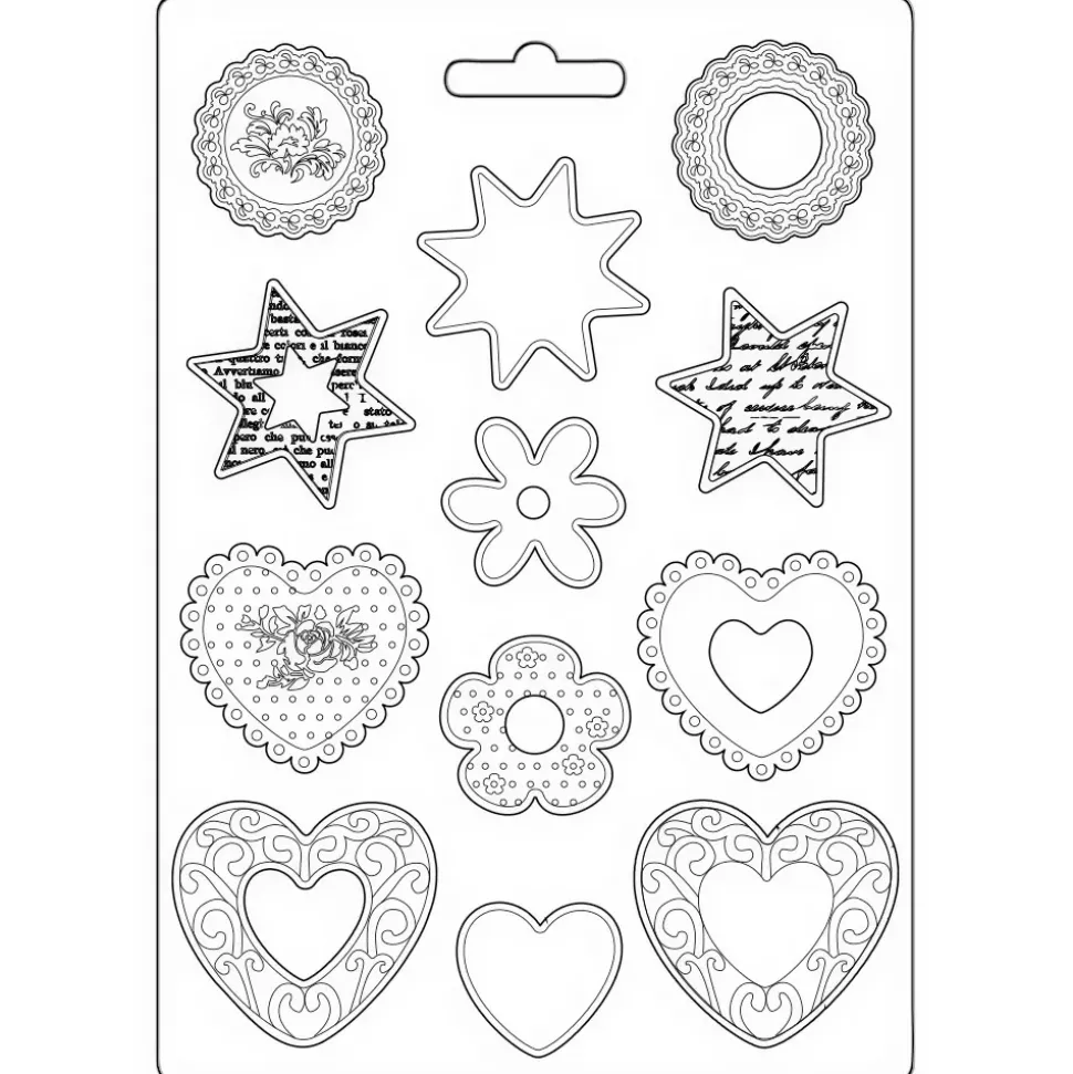 Molde flexible Corazones y Estrellas Blue Land Stamperia 21x29cm