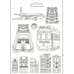 Molde flexible Transportes Art of Travelling Stamperia 21x29cm