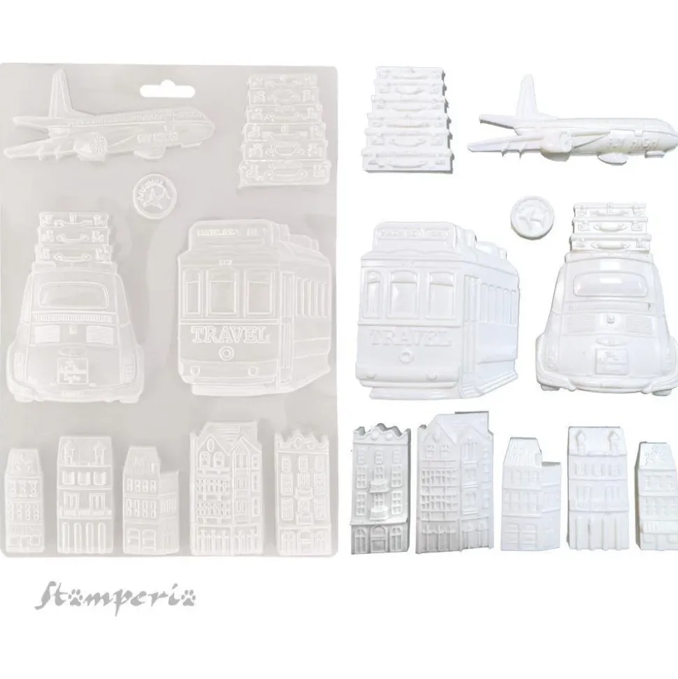 Molde flexible Transportes Art of Travelling Stamperia 21x29cm