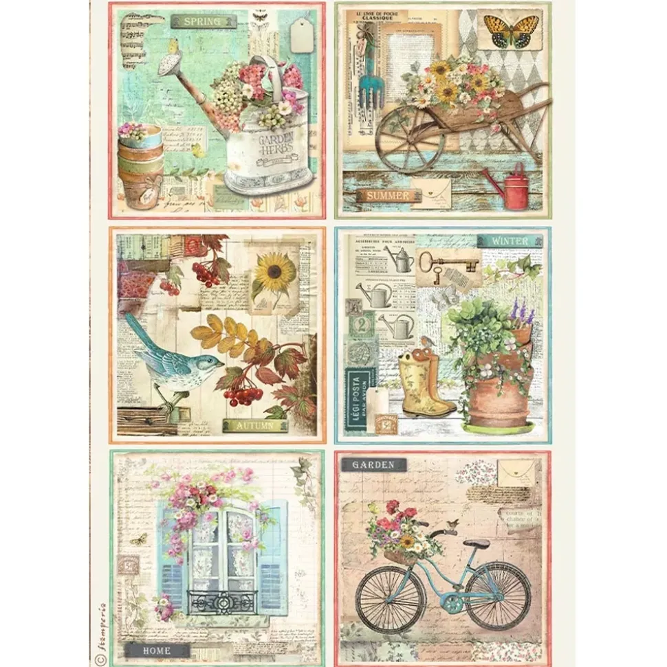 Papel de arroz 6 Tarjetas Garden Stamperia 21x30cm