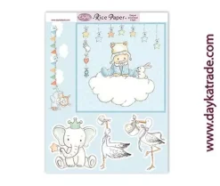 Papel de arroz Bebé, elefante y estrellas Dayka 22,4x29,5cm