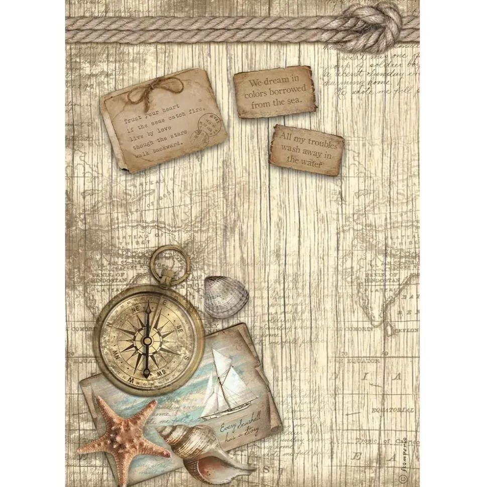 Papel de arroz Brújula Sea Land Stamperia 21x30cm