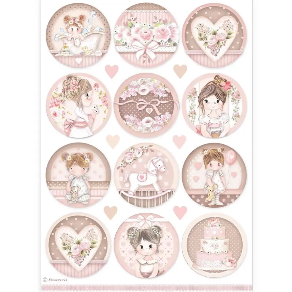 Papel de arroz Círculos Baby Girl Best Sellers Stamperia 21x30cm