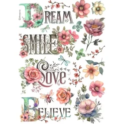 Papel de arroz Dream Smile Love Believe Best Sellers Stamperia 21x30cm