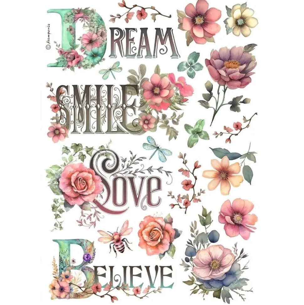Papel de arroz Dream Smile Love Believe Best Sellers Stamperia 21x30cm