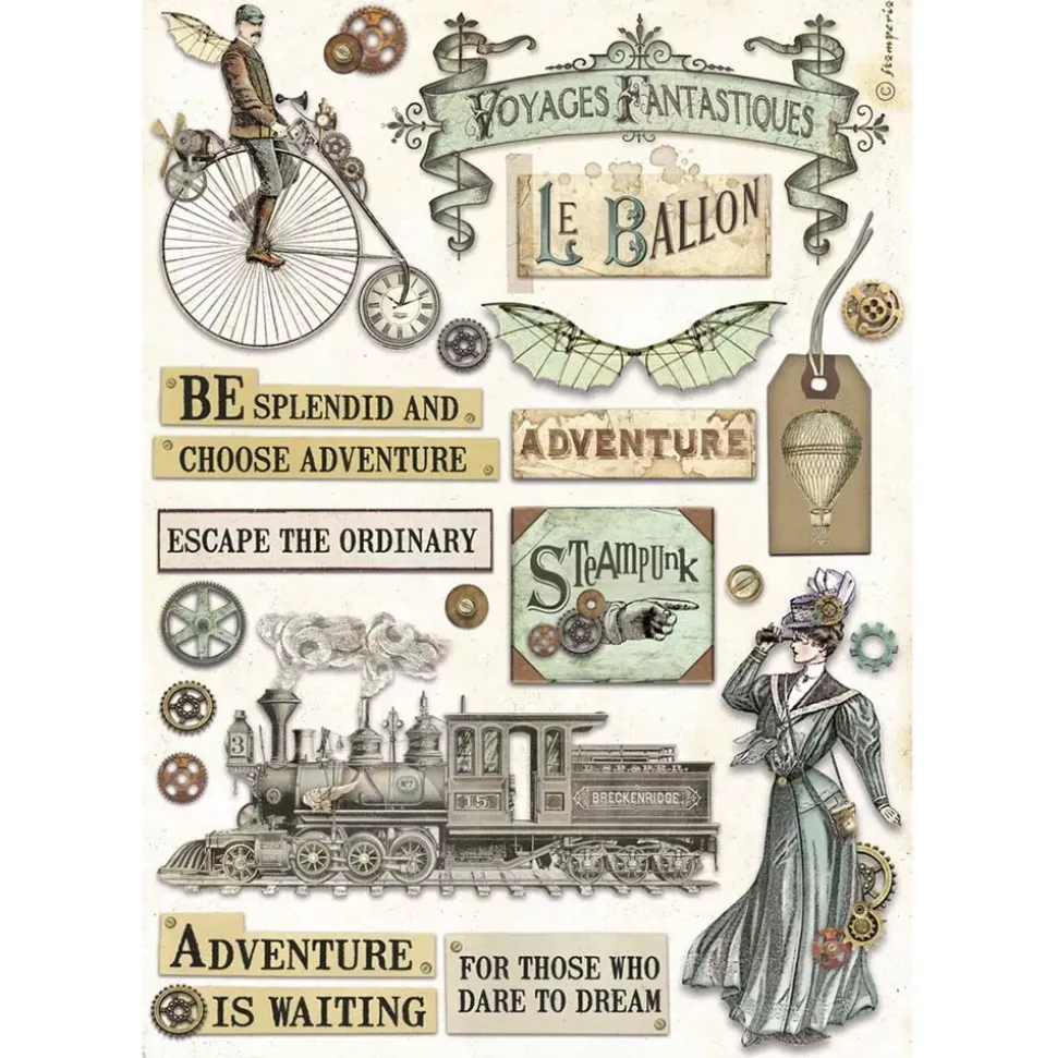 Papel de arroz Elementos Voyages Fantastiques Stamperia 21x30cm