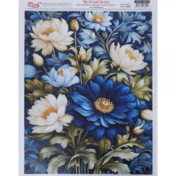 Papel de Arroz Flores Azules y Beige Rich 29x42cm