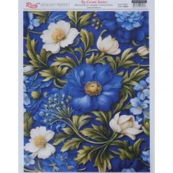 Papel de Arroz Flores Beige y Azul Rich 29x42cm