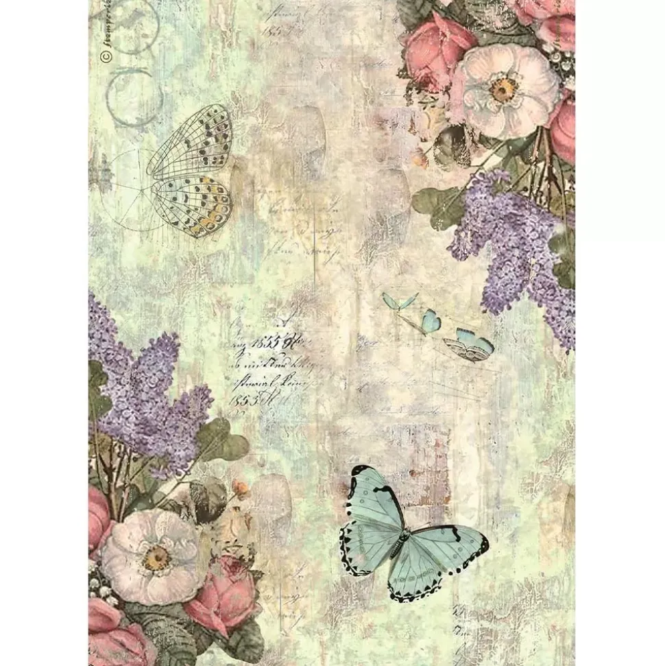 Papel de arroz Flores y Mariposas Wonderland Stamperia 21x30cm