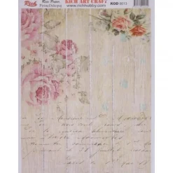 Papel de Arroz Flores y Manuscrito Rich 29x42cm