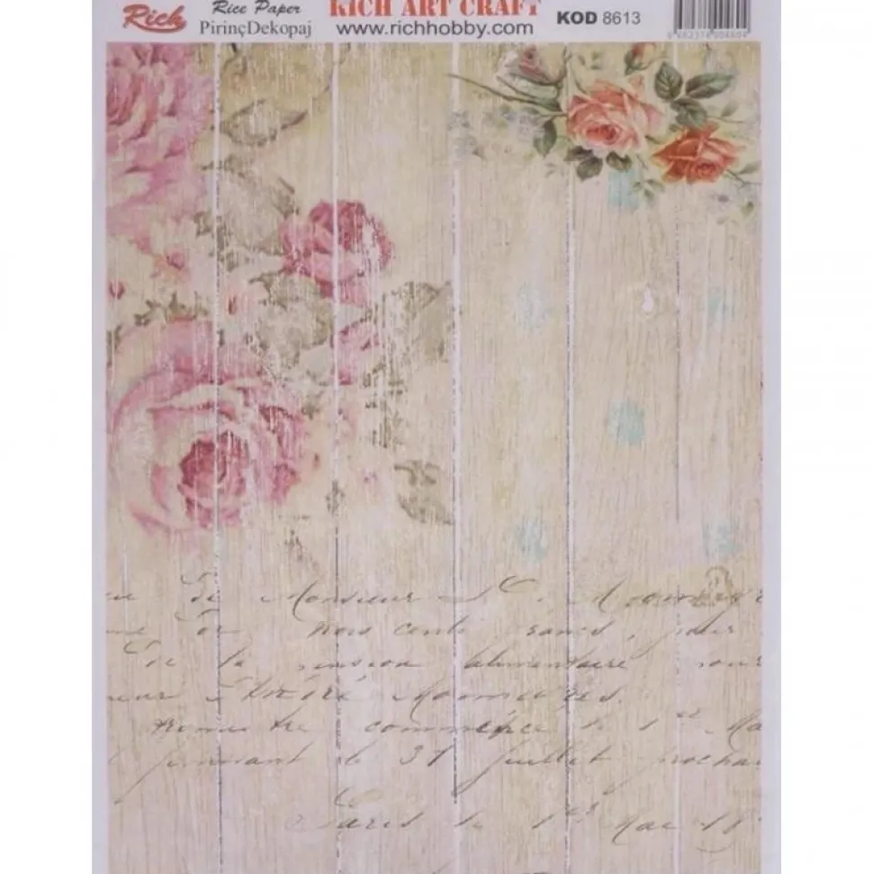 Papel de Arroz Flores y Manuscrito Rich 29x42cm