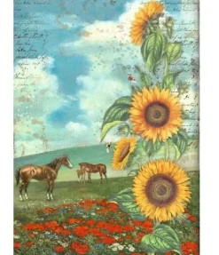 Papel de arroz Horses Sunflower Art Stamperia 21x29,7cm