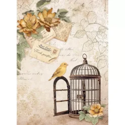 Papel de arroz Jaula Romantic Golden Harmony Stamperia 21x30cm