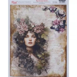 Papel de Arroz Retrato Flores y Mariposas Rich 29x42cm